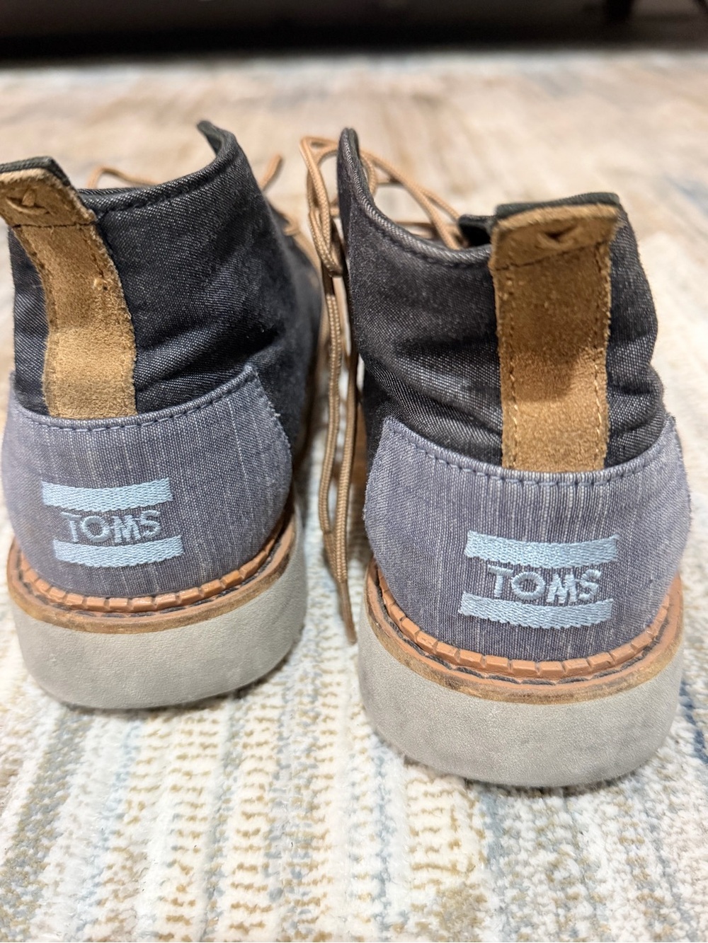 Toms Kids Gray Canvas High-Top Sneakers with Tan Suede Pull Tabs